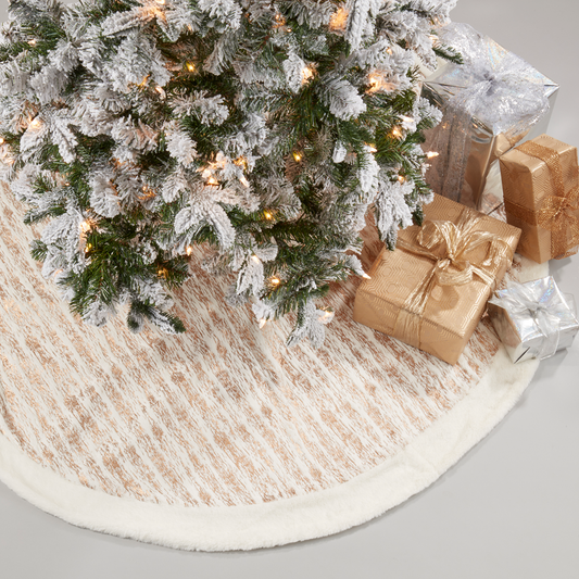 TBL0037 - Gold Brushed Foil Print Faux Fur Christmas Tree Skirt