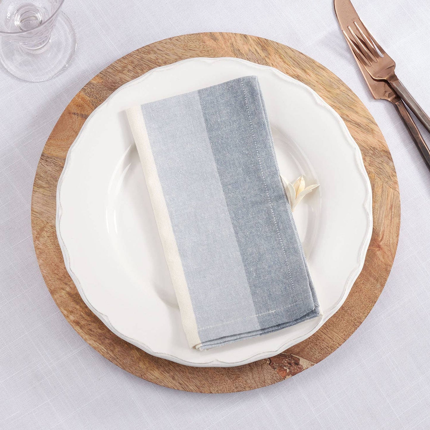 106 - Blue Ribbed Stripe Cotton 18-inch Cloth Napkin