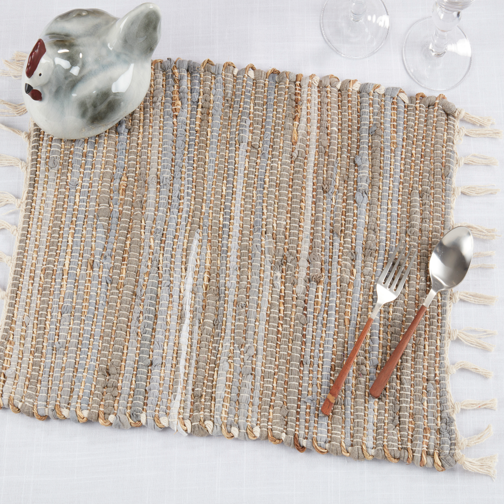 2891 - Blue-Grey Chindi Jute-Cotton Placemat