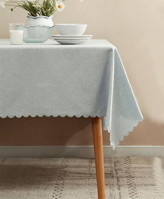 TBL0057 - Light Blue Scalloped Border Wrinkle-Free Tablecloth