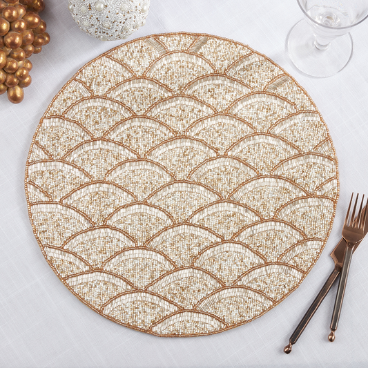 1260 - Gold Beaded Scallop 15" Round Placemat