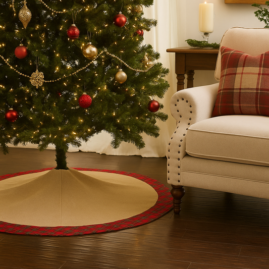 5011 - Tartan Plaid Trim Natural 54" Christmas Tree Skirt