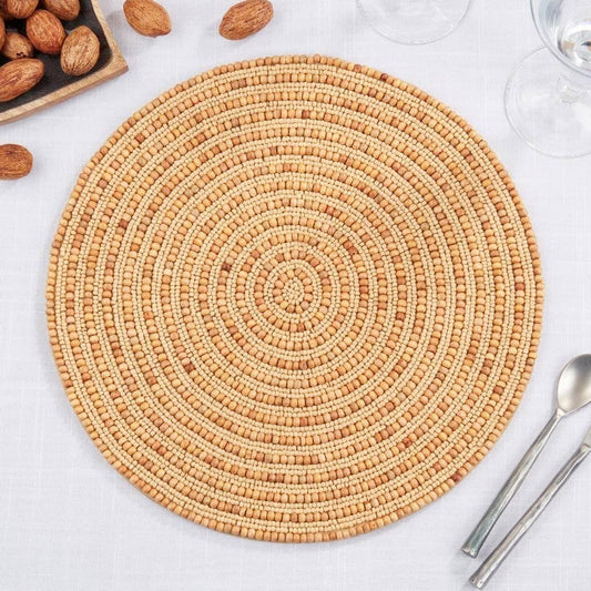 1600 - Natural Mango Wood Beaded 14" Placemat