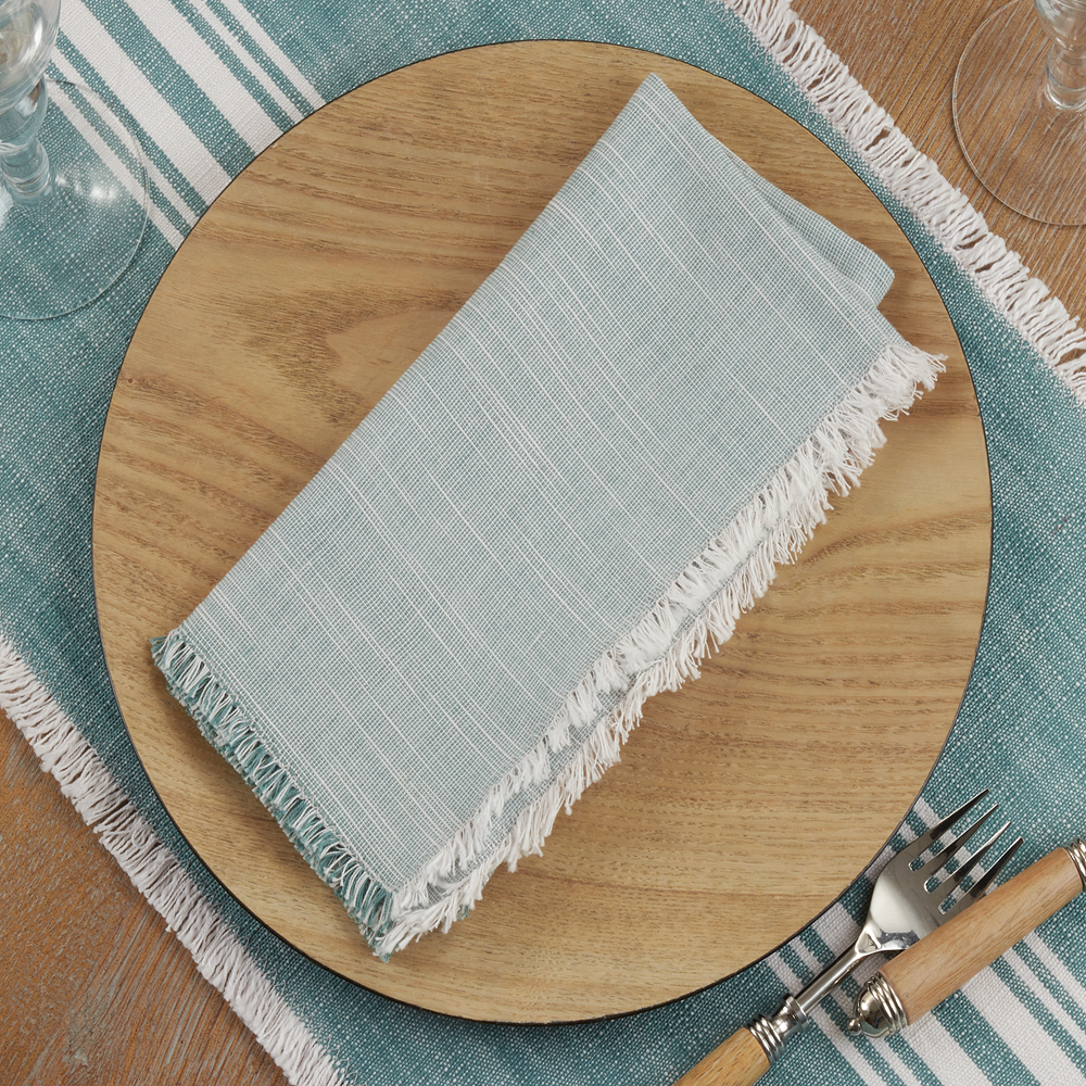 1919 - Turquoise Two-Tone Cotton 20" Fringe Cloth Napkin