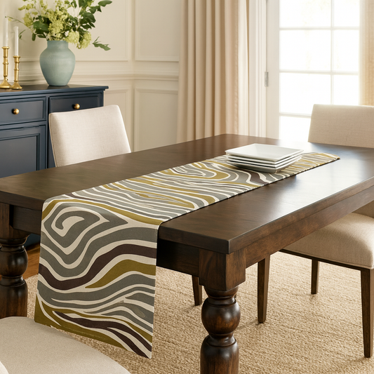 0905 - Zebra Print Linen Blend Table Runner - 16x72 in