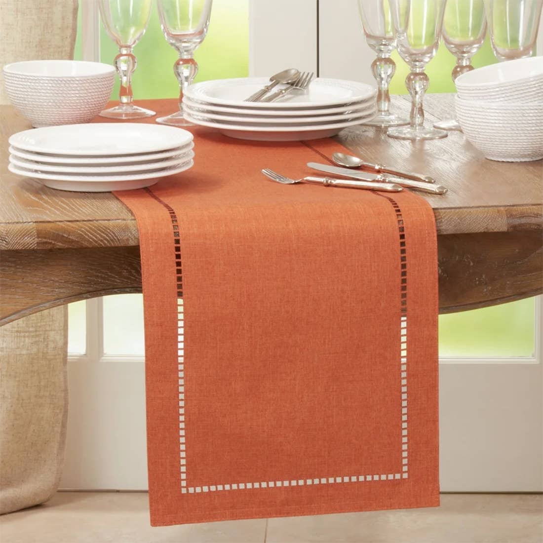 9738 - Rust Laser-Cut Hemstitch Table Runner