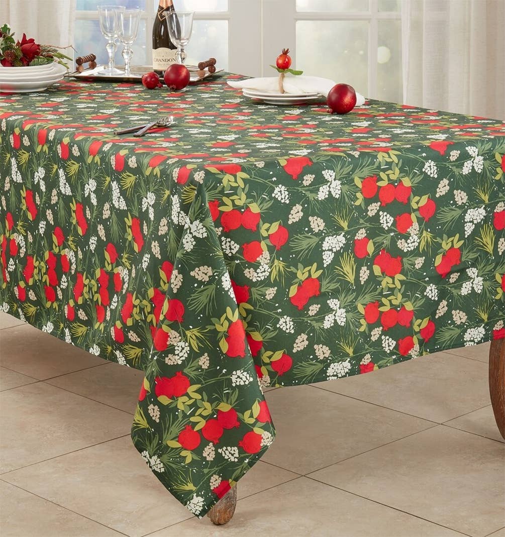 7712 - Pomegranate Holiday Design Green Tablecloth
