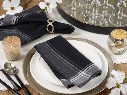 4387 - Black Plaid Border Cotton 20" Cloth Napkin
