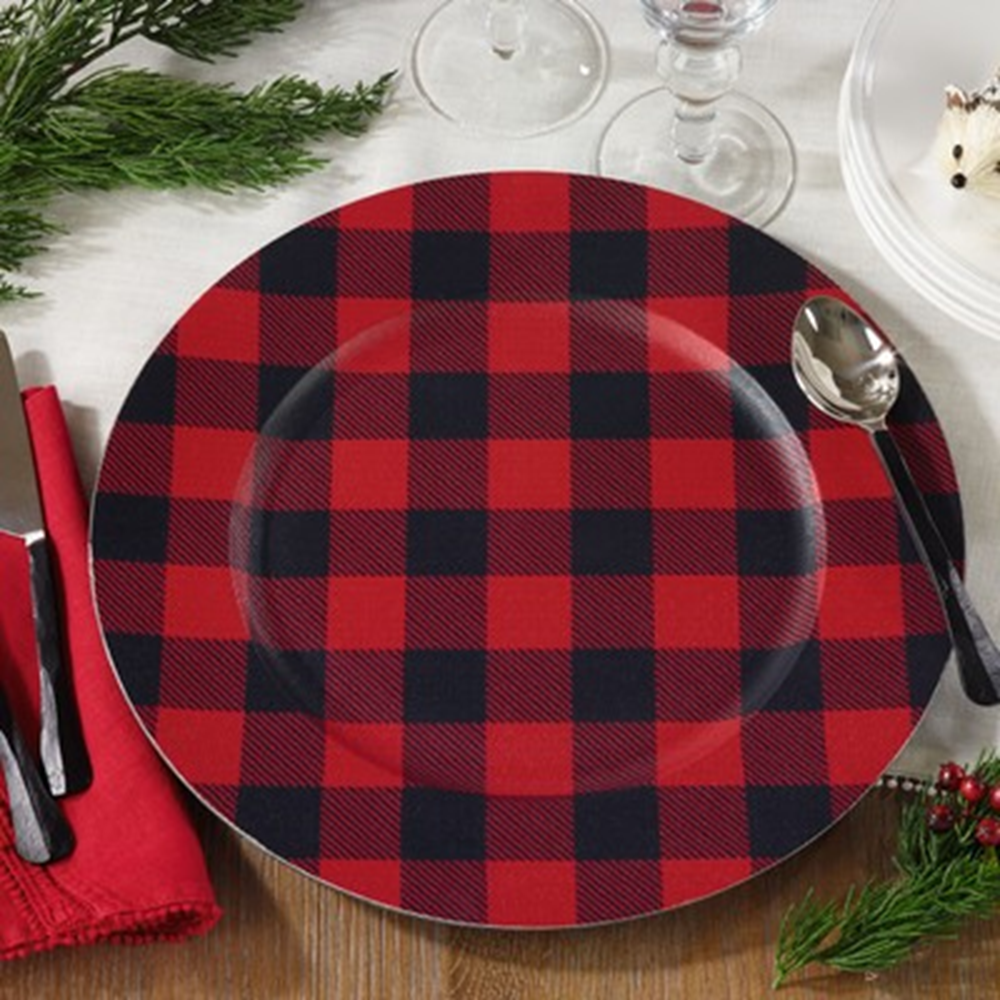 CH801 - Red-Black Buffalo Plaid 14" Round Charger Plate