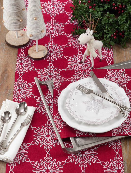 7346 - White Snowflake Red 16"X70" Table Runner