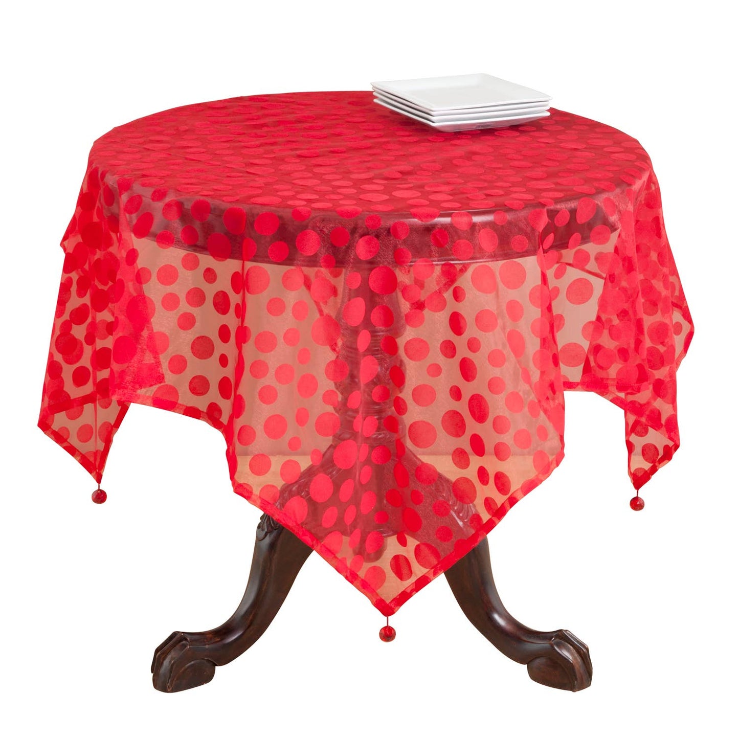 1893 - Red Flocked Dot Organza 54" Tablecloth