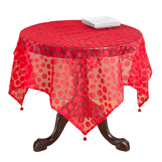 1893 - Red Flocked Dot Organza 54" Tablecloth
