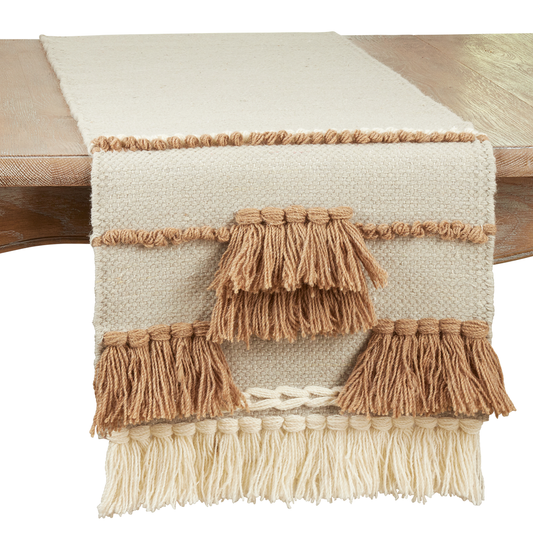 9462 - Natural Textured Boho Wool 16"x72" Table Runner