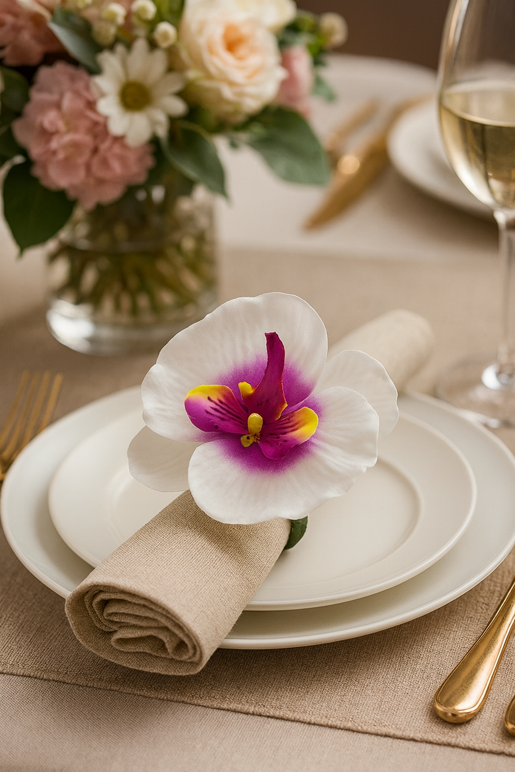 NR0147 - White Handmade Moth Orchid Flower Napkin Ring