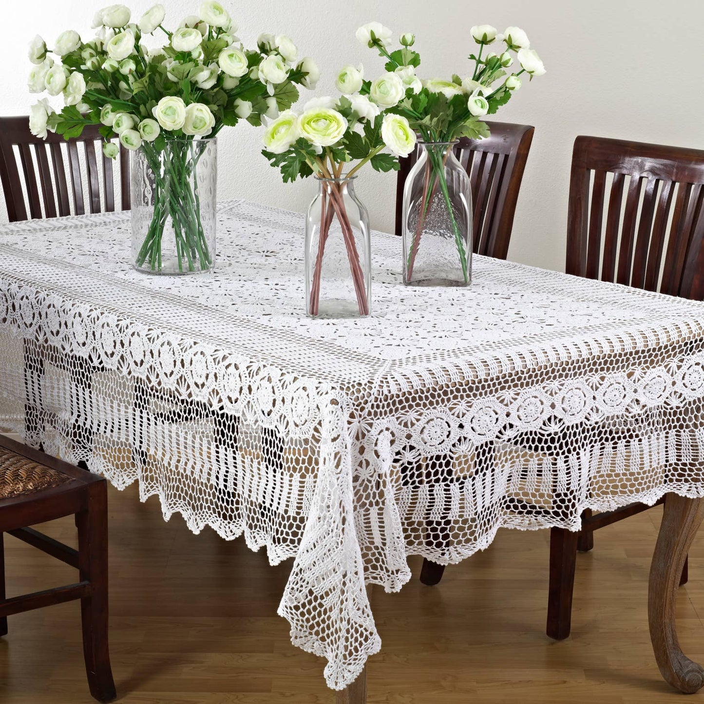 Raul869 - White Handmade Cotton Crochet Lace Tablecloth