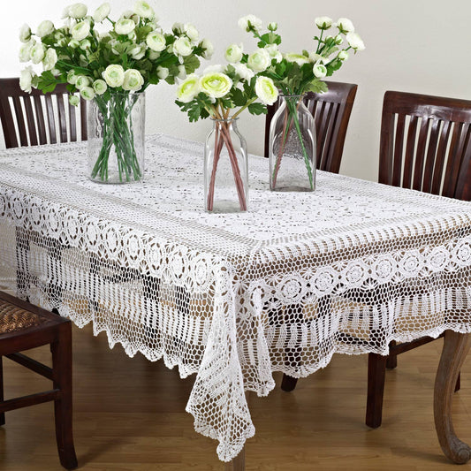 Raul869 - White Handmade Cotton Crochet Lace Tablecloth