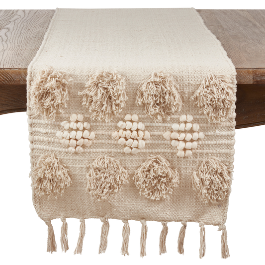 3201 - Tassel Moroccan Ivory Cotton Table Runner