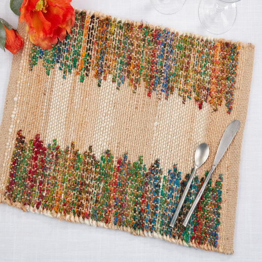 2524 - Rainbow Banded Jute Cotton 14"x20" Placemat