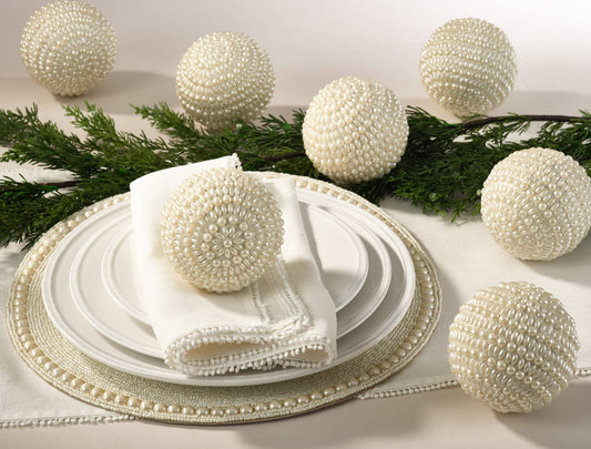 BL441 - Ivory Pearl Design Ornament 4" Decorative Ball