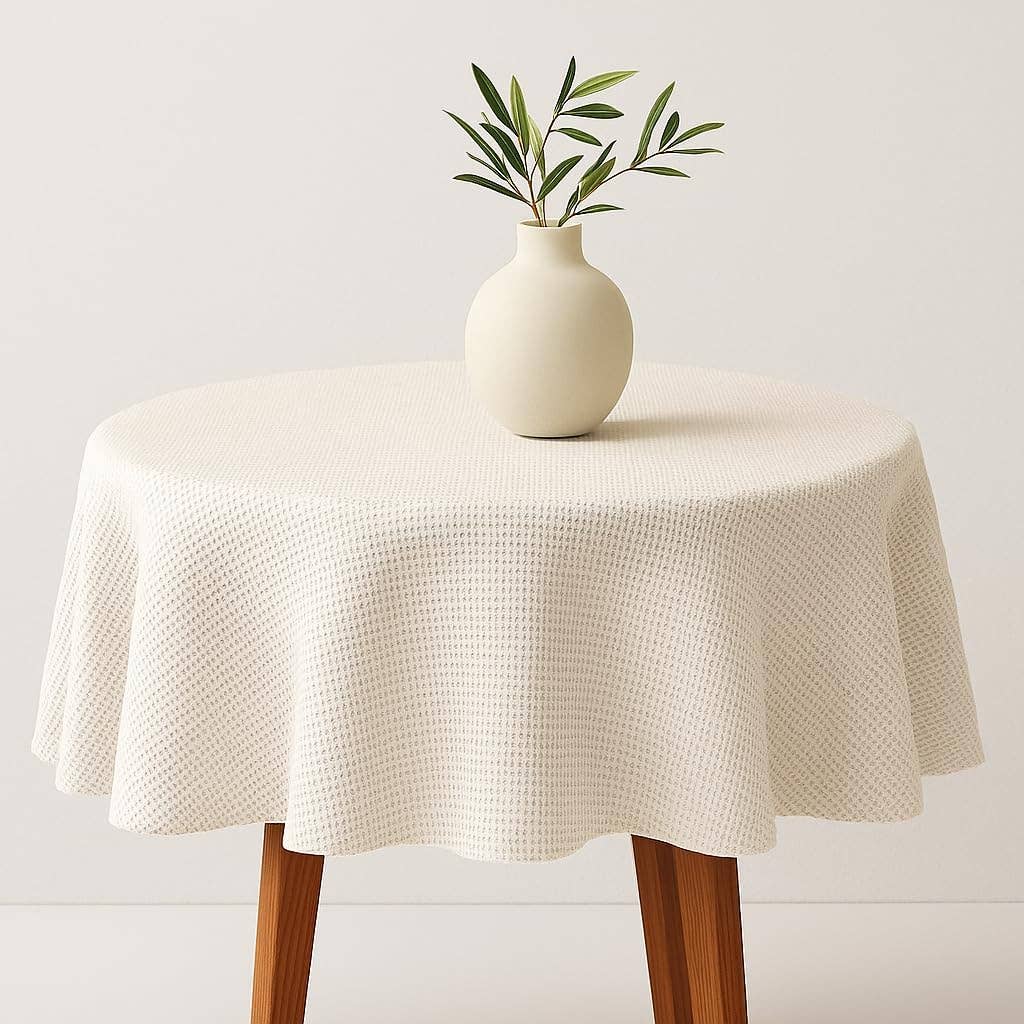 TBL0088 - Ivory Waffle Weave Round Tablecloth