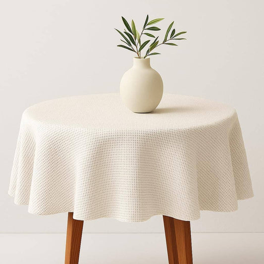 TBL0088 - Ivory Waffle Weave Round Tablecloth