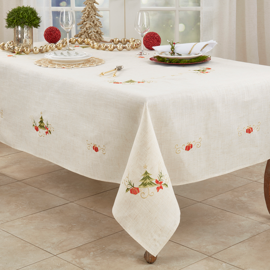 1710 - Natural Embroidered Christmas Tablecloth