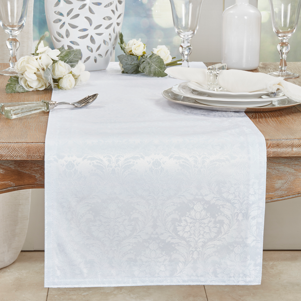 6115 - White Damask Table Runner