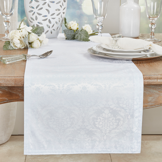 6115 - White Damask Table Runner