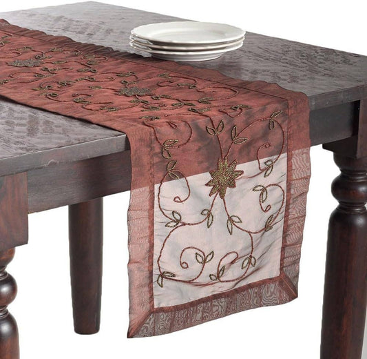 BD23 - Copper Beaded Flower 16"x72" Table Runner