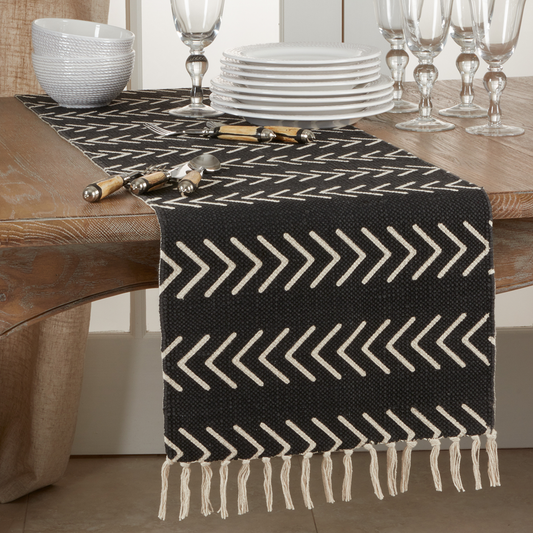 1603 - Chevron Black Cotton 16"x72" Table Runner