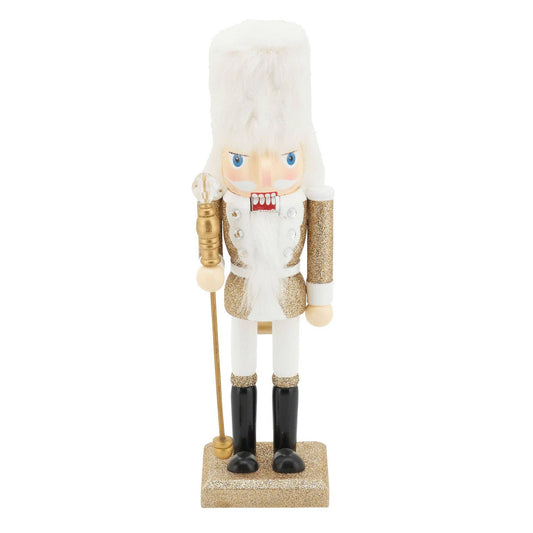 XD598 - 10" Gold-white Soldier Wooden Nutcracker