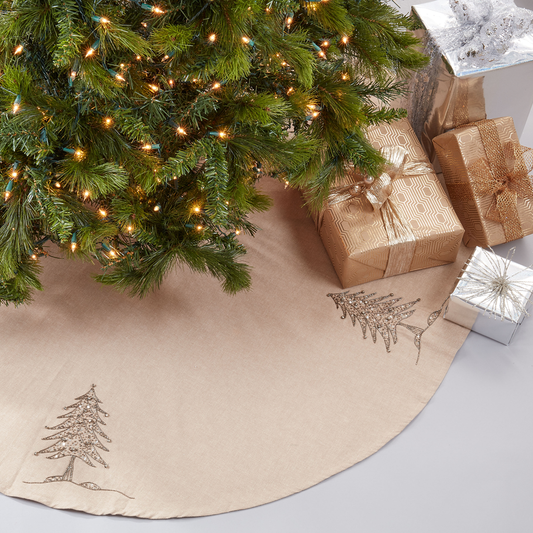 1025 - Silver Beaded Christmas Tree Design Cotton Tree Skirt