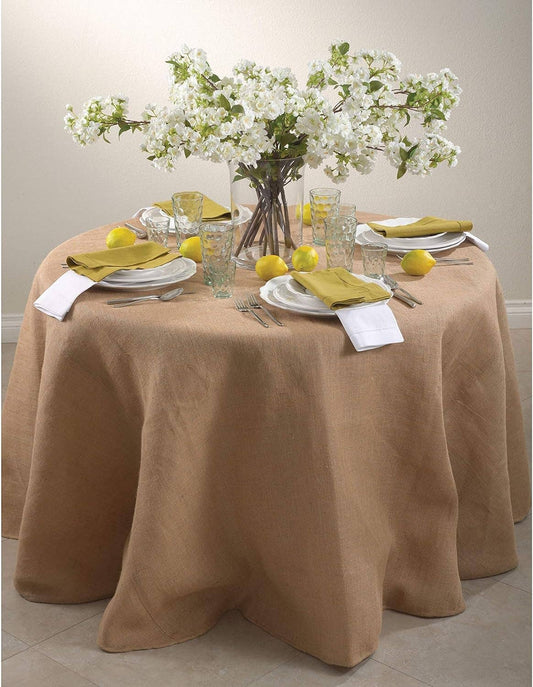 0811 - Natural Passe-Partout Burlap Lined 90" Round Tablecloth
