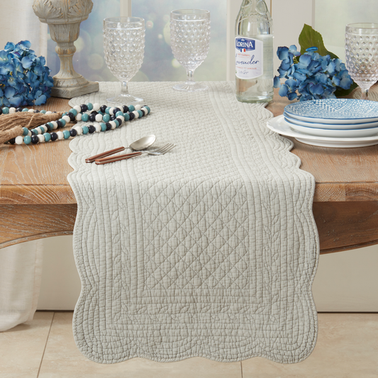 1400 - Blue-Grey Quilted Pure Cotton 16"x72" Table Runner