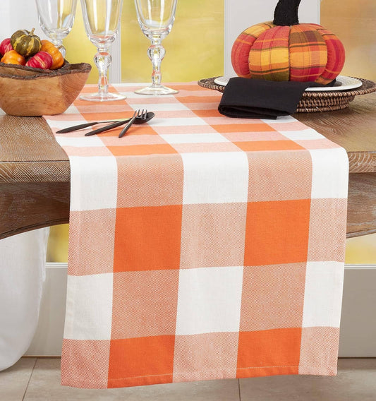 5340 - Orange and White Classic Plaid Cotton 16"X120" Table Runner