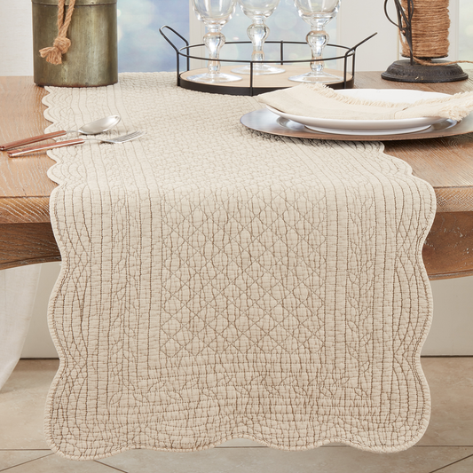 1400 - Taupe Quilted Pure Cotton 16"x72" Table Runner
