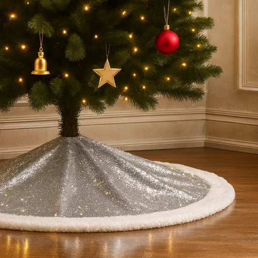 1607 - Silver Sequin Sherpa 56" Christmas Tree Skirt