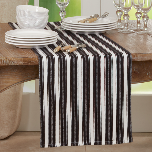 306 - Black and White Striped Cotton Table Runner