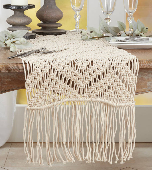 1120 - Natural Macramé Cotton 16"X72" Table Runner