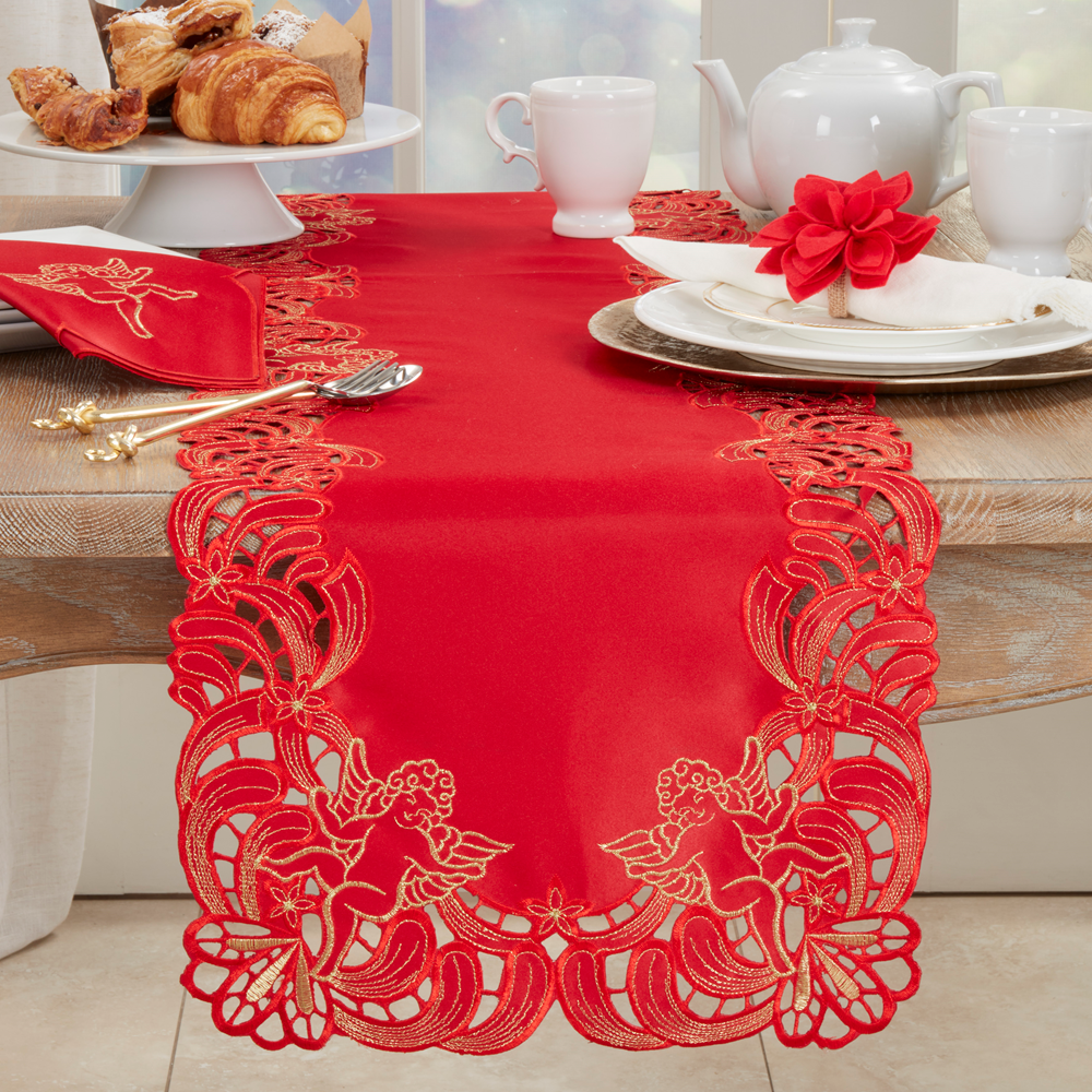 412 - Red Embroidered Cupid Table Runner