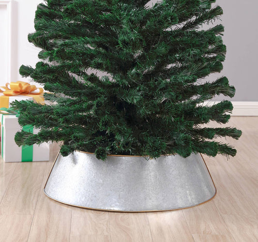 XD718 - Gold Rim Galvanized Metal Grey Christmas Tree Ring