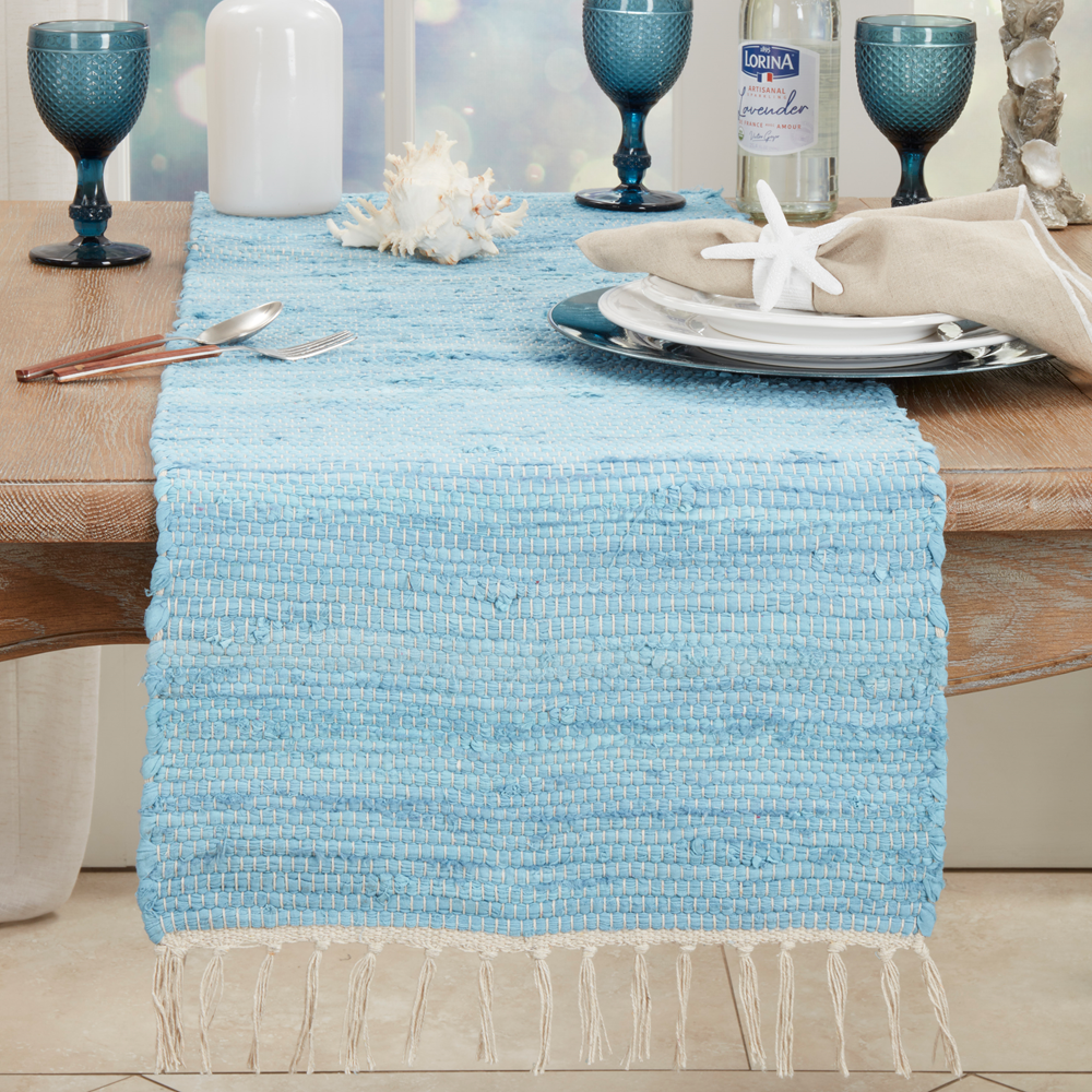 4867 - Aqua Chindi Cotton 16"x72" Table Runner