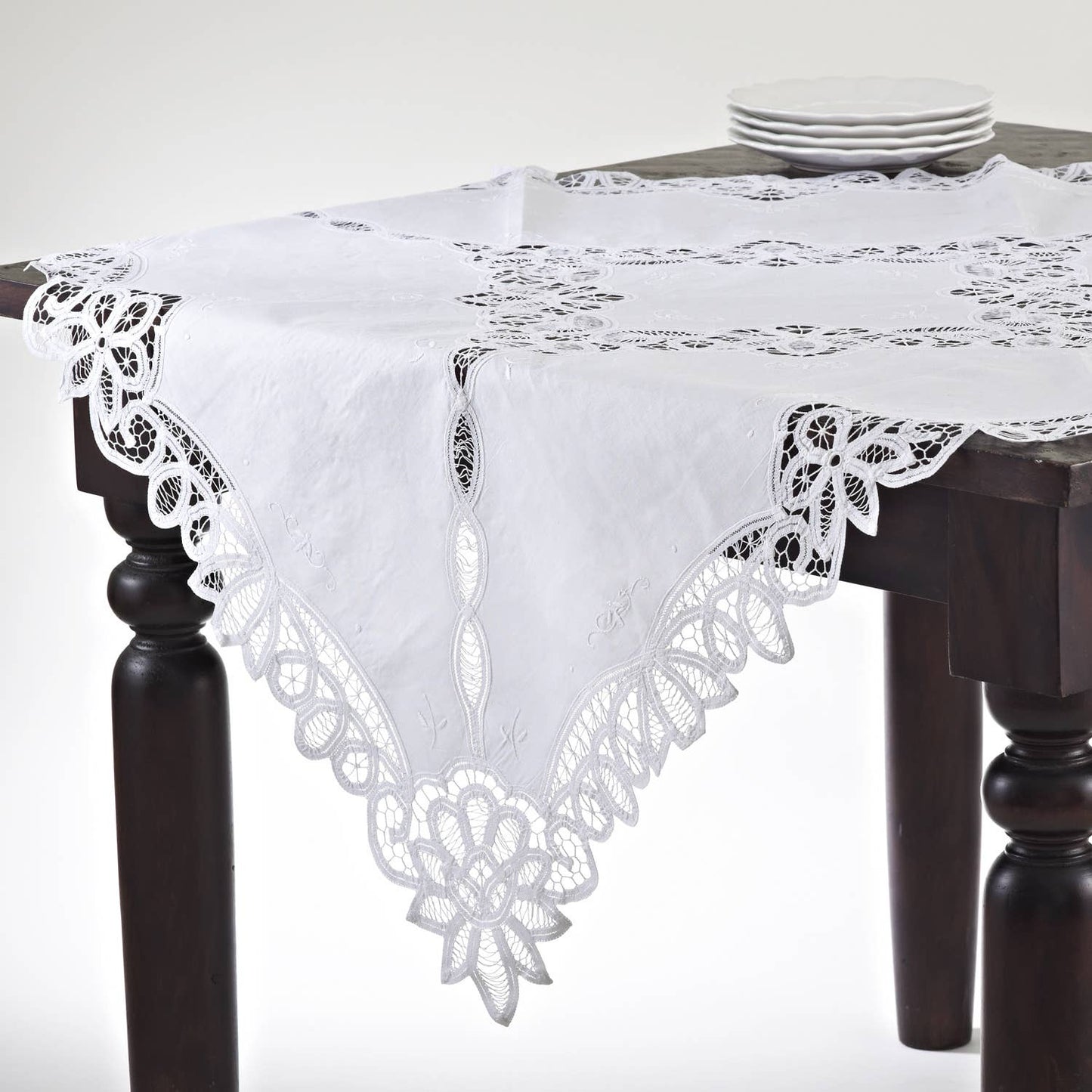 0356 - White Battenberg Embroidered 36" Square Cotton Tablecloth