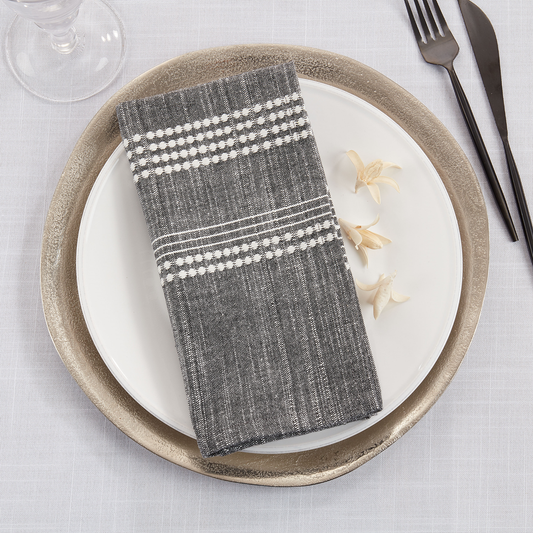 6091 - Black-White Stripe Cotton 20" Cloth Napkin