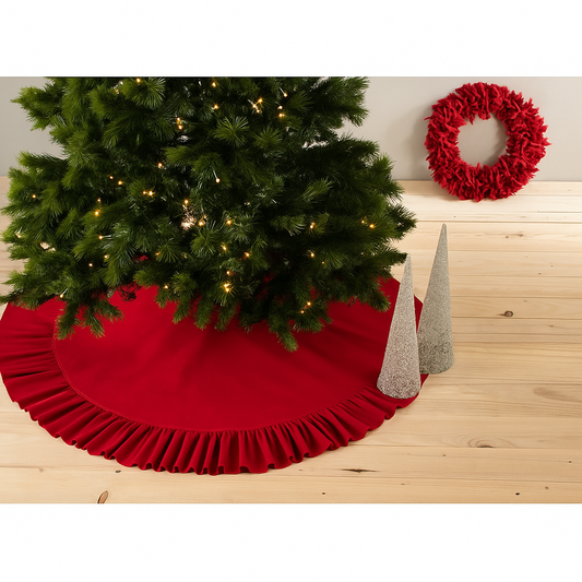517 - Red Ruffled Design Cotton 56" Tree Skirt