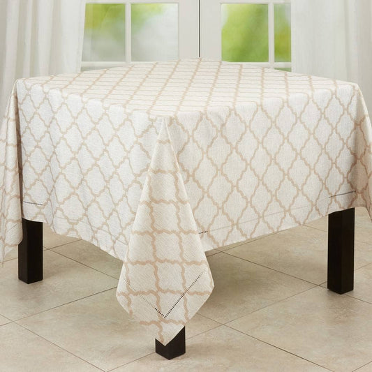 6718 - Taupe Moroccan Laser-Cut Hemstitch Tablecloth