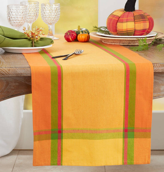 505 - Banded Border Thanksgiving Cotton 16X72 Table Runner
