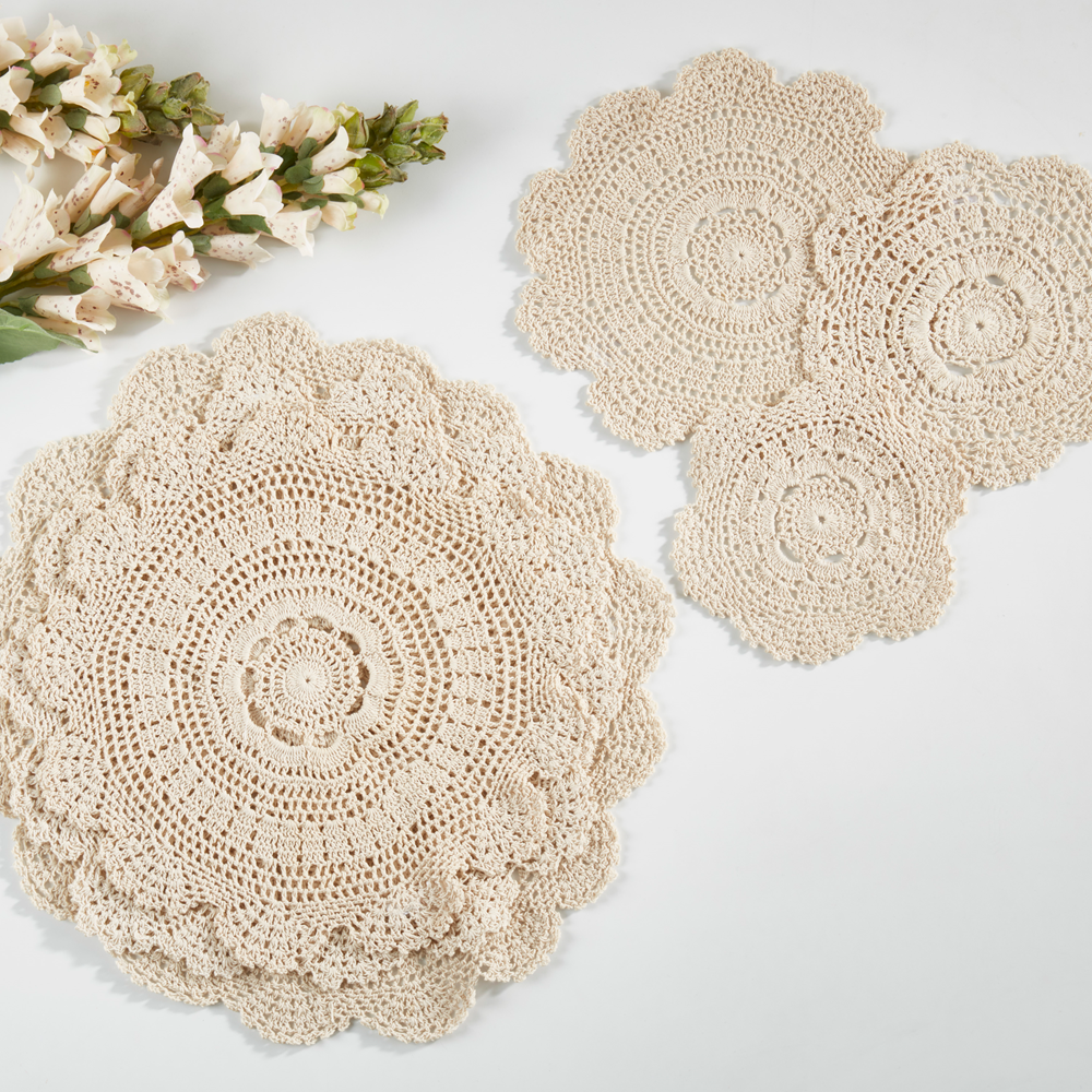 869 - Beige Medallion Cotton Crochet Lace Doily