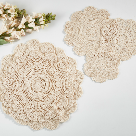 869 - Beige Medallion Cotton Crochet Lace Doily