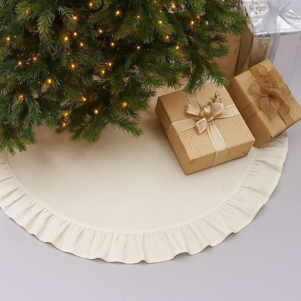9613 - Ivory Ruffled Burlap 53" Round Tree Skirt